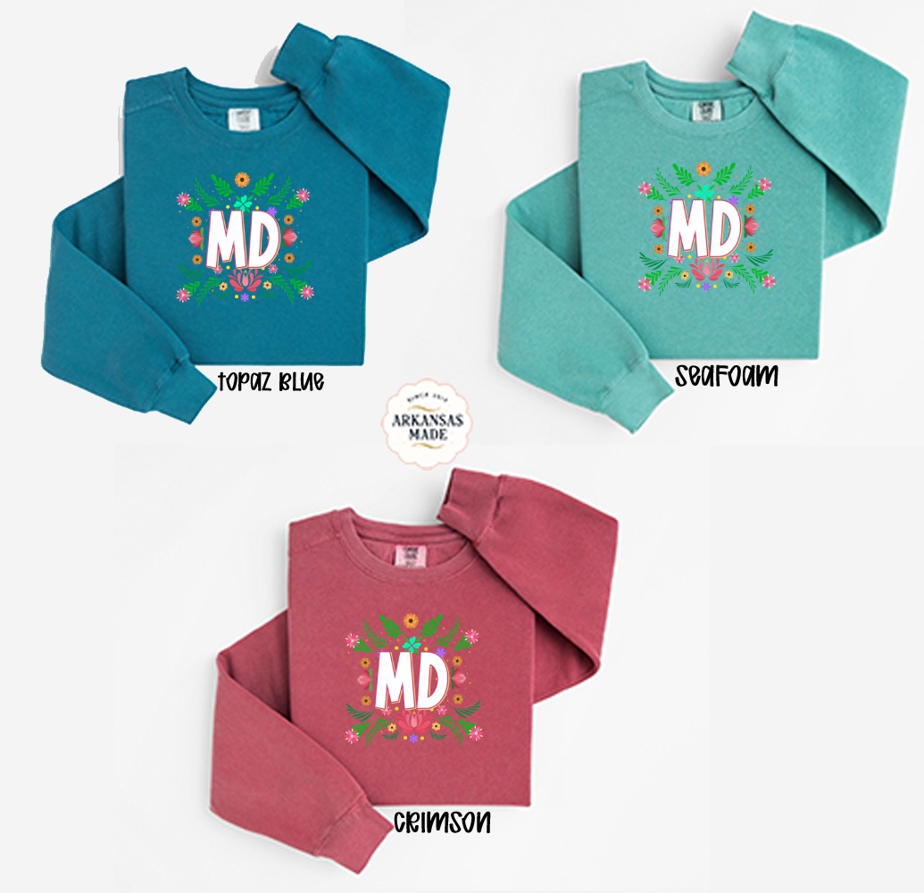MD Sweatshirt, Floral Sweatshirt, Initial Sweatshirt, Custom Letters Sweatshirt, Personalized Sweatshirt, Cute Flowers Sweatshirt - Image 2