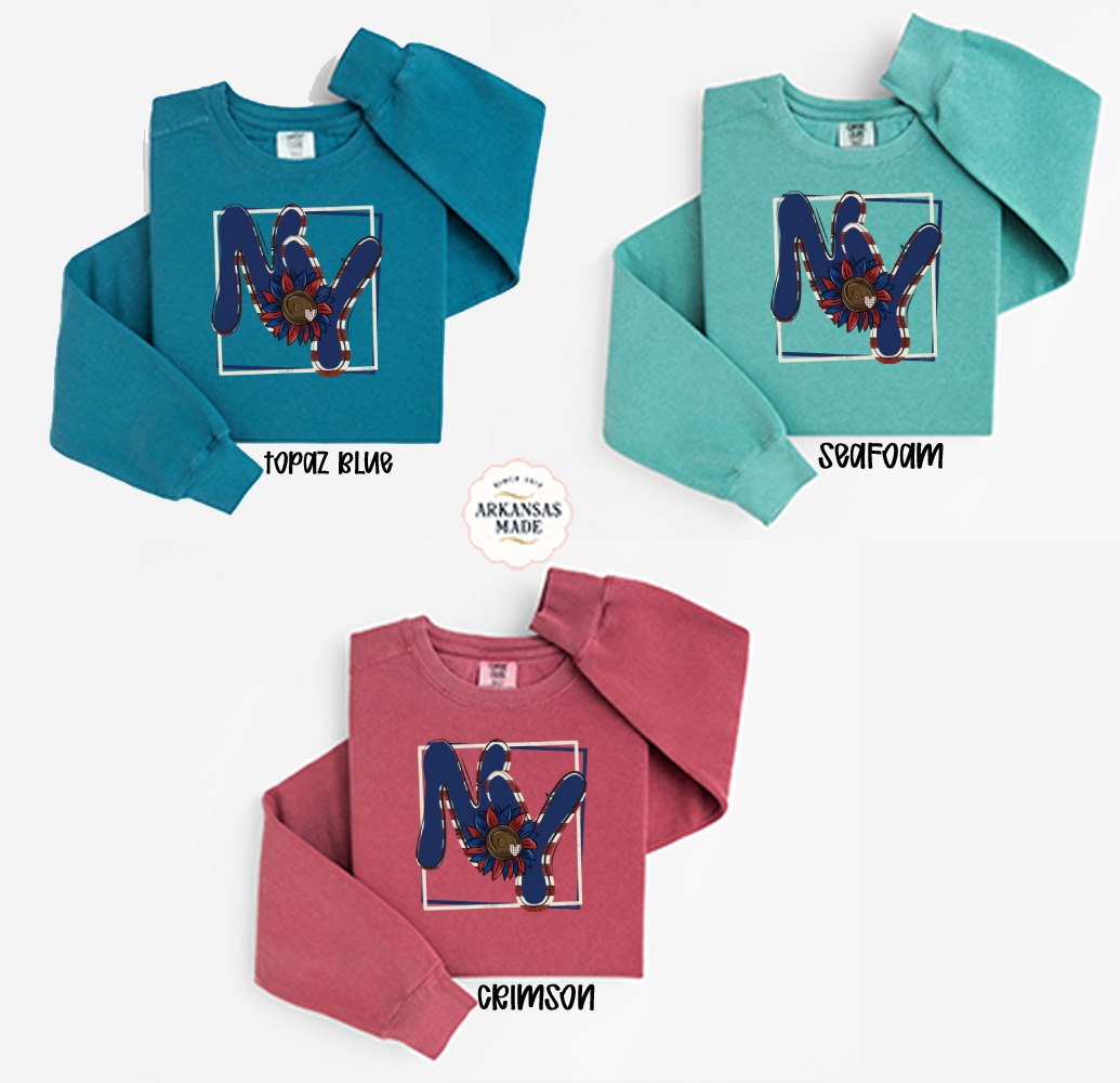 Patriotic NY Initial Sweatshirt, USA Flag Sunflower New York Sweatshirt, Patriotic Sweatshirt, New York Souvenir, NY Flower Sweatshirt - Image 2