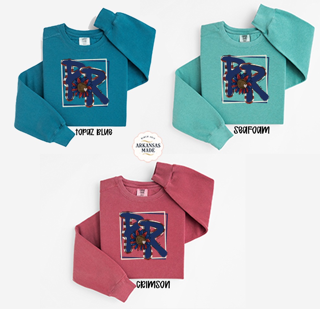 RR Initial Sweatshirt, Patriotic Sunflower Heart, USA Red White Blue, Personalized Letter Sweatshirt, Distressed American Flag Graphic - Image 2