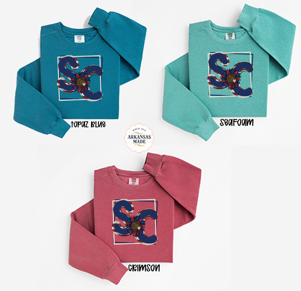 SC Sweatshirt, Patriotic Sweatshirt, American Flag, Sunflower Sweatshirt, Initial SC Sweatshirt, Red White and Blue, USA Flag Sweatshirt - Image 2