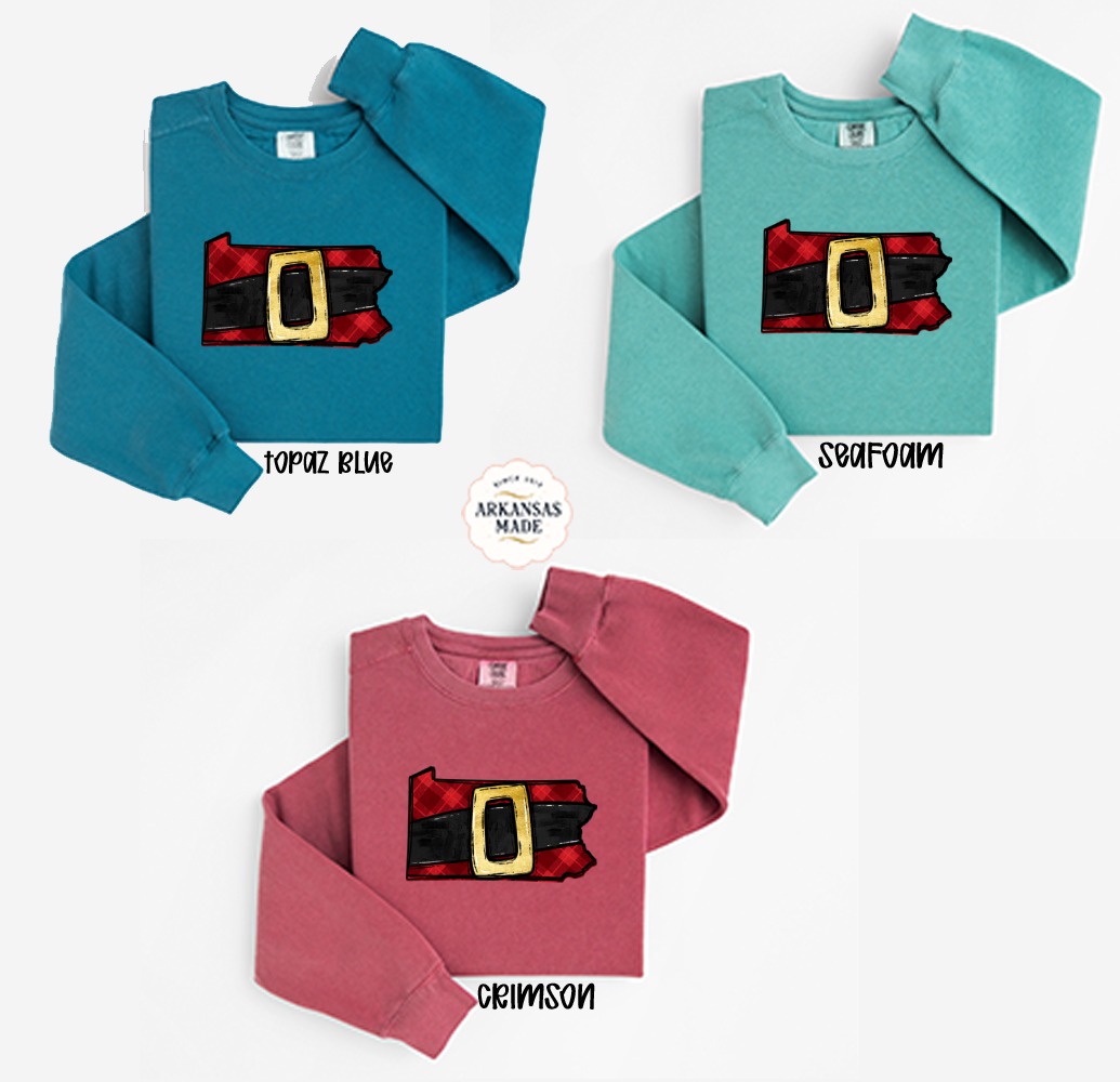 Pennsylvania Santa Belt Sweatshirt, PA Christmas, Buffalo Plaid Sweatshirt, State Pride, Holiday Gift, Keystone State, Unique Christmas - Image 2