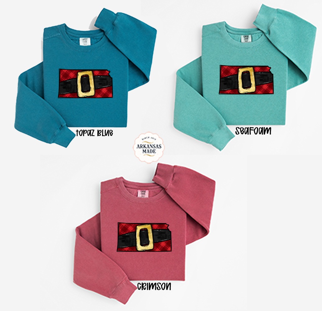 Santa Belt Sweatshirt, Christmas Sweatshirt, Holiday Sweatshirt, Plaid Sweatshirt, Christmas Gift, Holiday Apparel, Cute Sweatshirt - Image 2