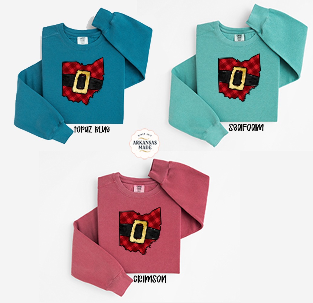 Ohio Christmas Sweatshirt, Plaid Santa Belt, State Pride, Holiday Sweater, Ohio Gift, Festive Sweatshirt, Ohio Xmas, Ohio Love - Image 2