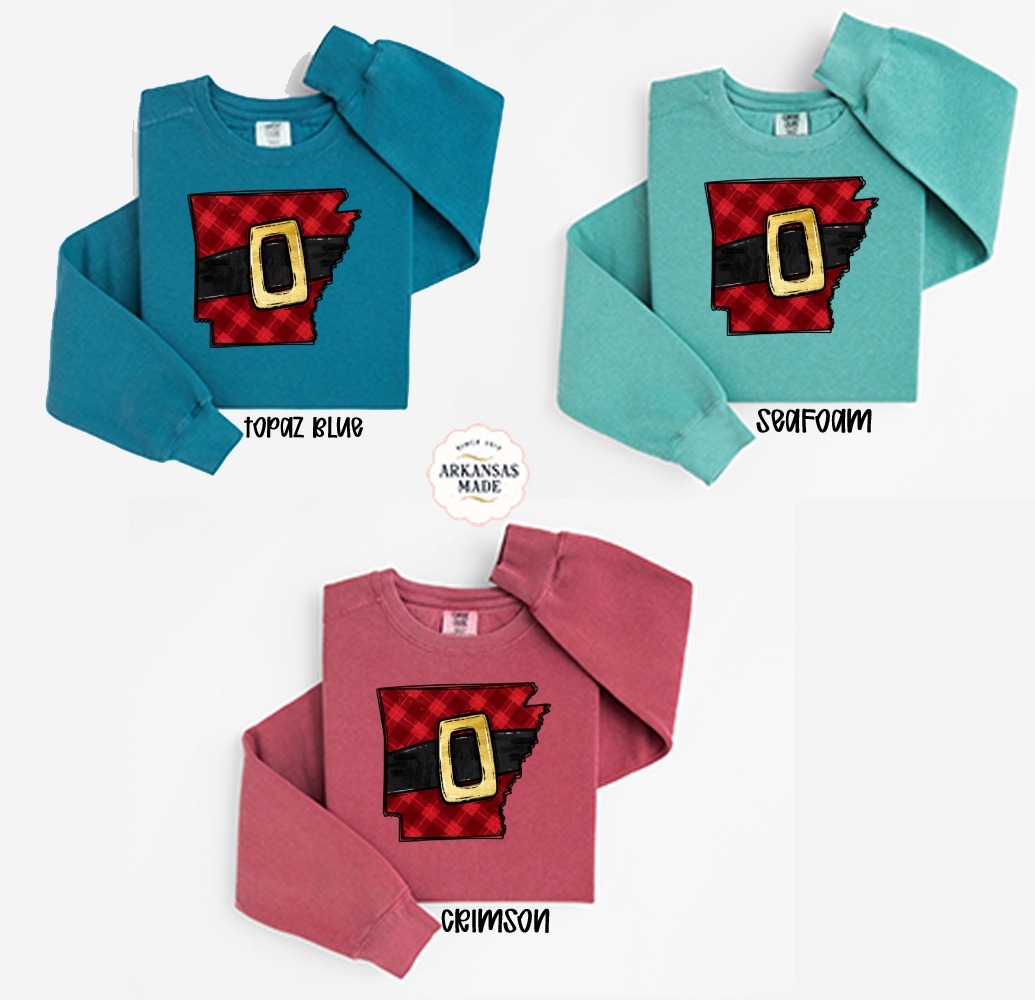 Arkansas Santa Sweatshirt, Christmas State Shirt, Plaid State, Christmas Gift, Holiday Sweatshirt, Festive Arkansas, Santa Belt State - Image 2