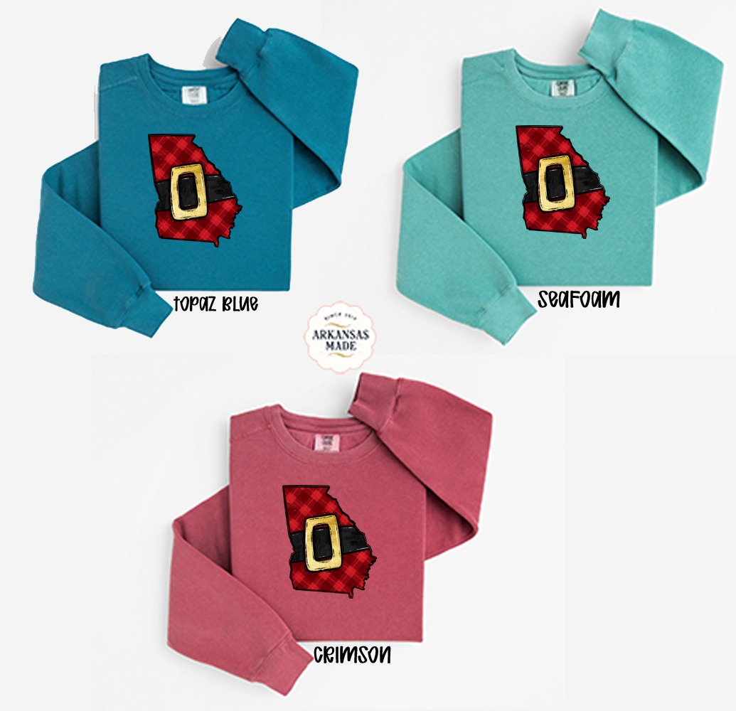 Georgia Christmas Sweatshirt, Plaid Santa Belt State, Southern Holiday Sweatshirt, Unique Christmas Gift, Festive Winter Clothing - Image 2
