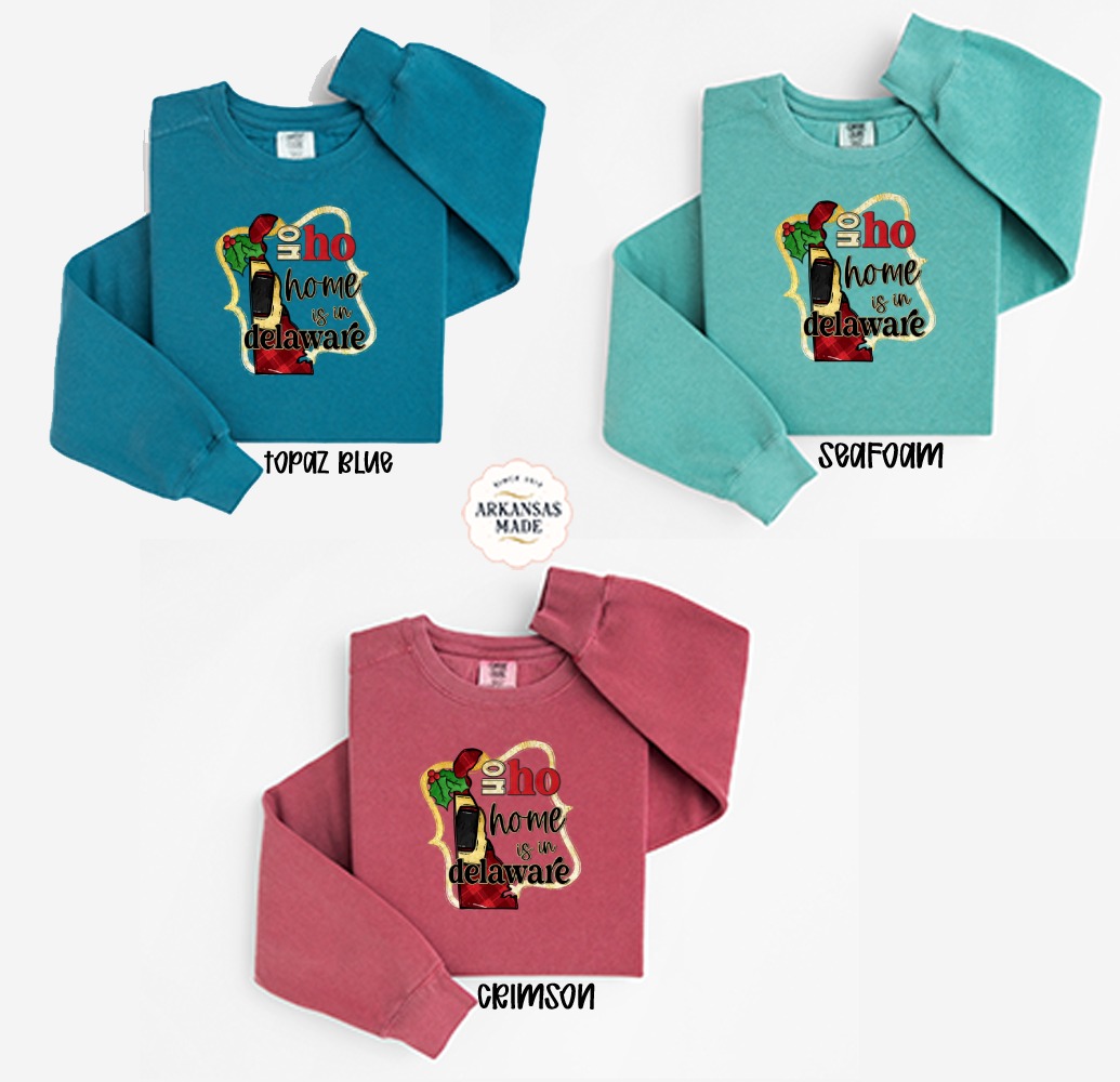 Delaware Christmas Sweatshirt, Ho Ho Home, State Pride Holiday Sweatshirt, Winter Apparel, Festive Outfit, Gift Idea, Christmas Present - Image 2