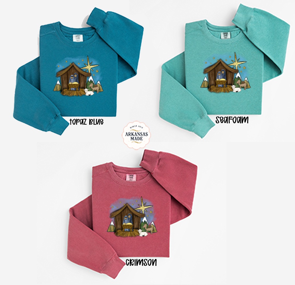Nativity Scene Sweatshirt, Christmas Sweatshirt, Religious Sweatshirt, Baby Jesus Sweatshirt, Christmas Star Sweatshirt, Holiday Sweatshirt - Image 2