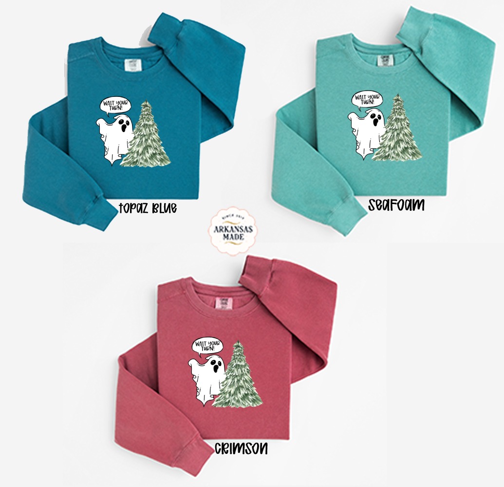 Funny Ghost Sweatshirt, Halloween Christmas Sweatshirt, Wait Your Turn Holiday, Spooky Season, Xmas Tree, Humorous Sweatshirt, Gift - Image 2