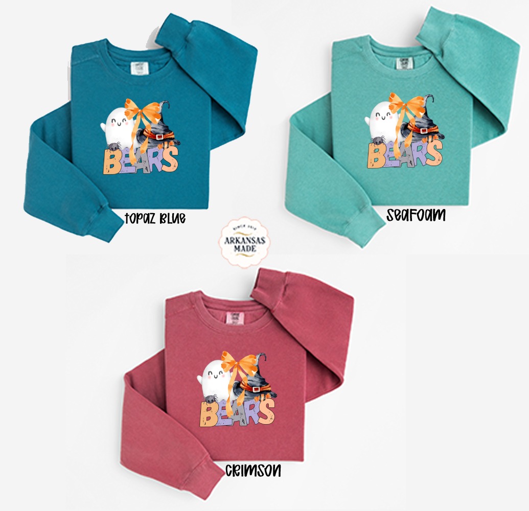 Halloween Bears Sweatshirt, Cute Ghost, Witch Hat, Spooky Season, Halloween Party Outfit, Trick or Treat, Fall Apparel, Kids Halloween - Image 2