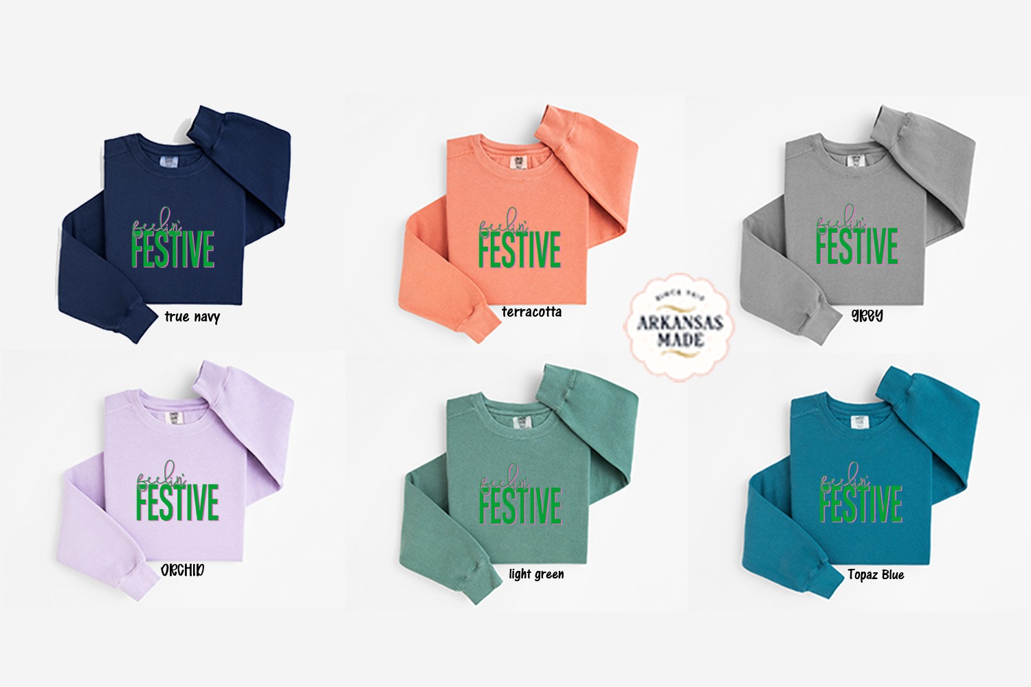 Feelin Festive Sweatshirt, Holiday Season Sweatshirt, Pink and Green Festive Sweatshirt, Cute Holiday Sweatshirt, Christmas Season Apparel - Image 5