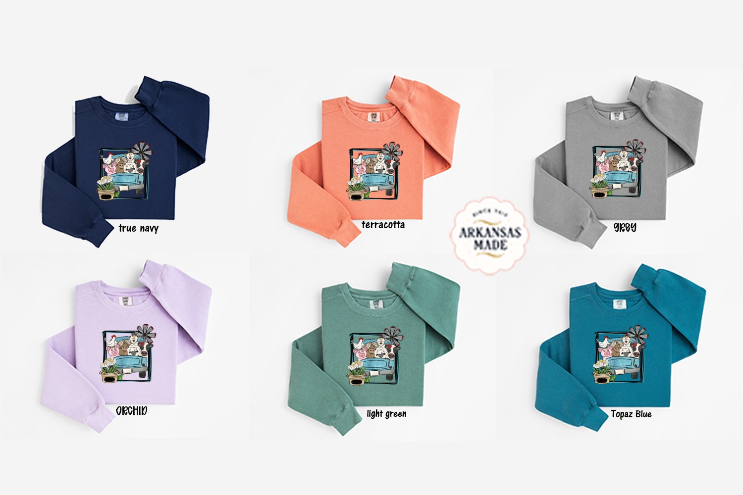 Farm Animal Truck Sweatshirt, Cute Farmhouse Sweatshirt, Animal Lover Gift, Kids Farm Sweatshirt, Pig Cow Chicken Goat Sheep Sweatshirt - Image 5