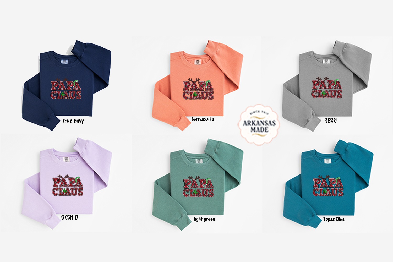 Papa Claus Sweatshirt, Christmas Sweatshirt, Plaid Holiday Sweatshirt, Christmas Gift, Reindeer Antlers, Santa Hat, Holiday Apparel - Image 5