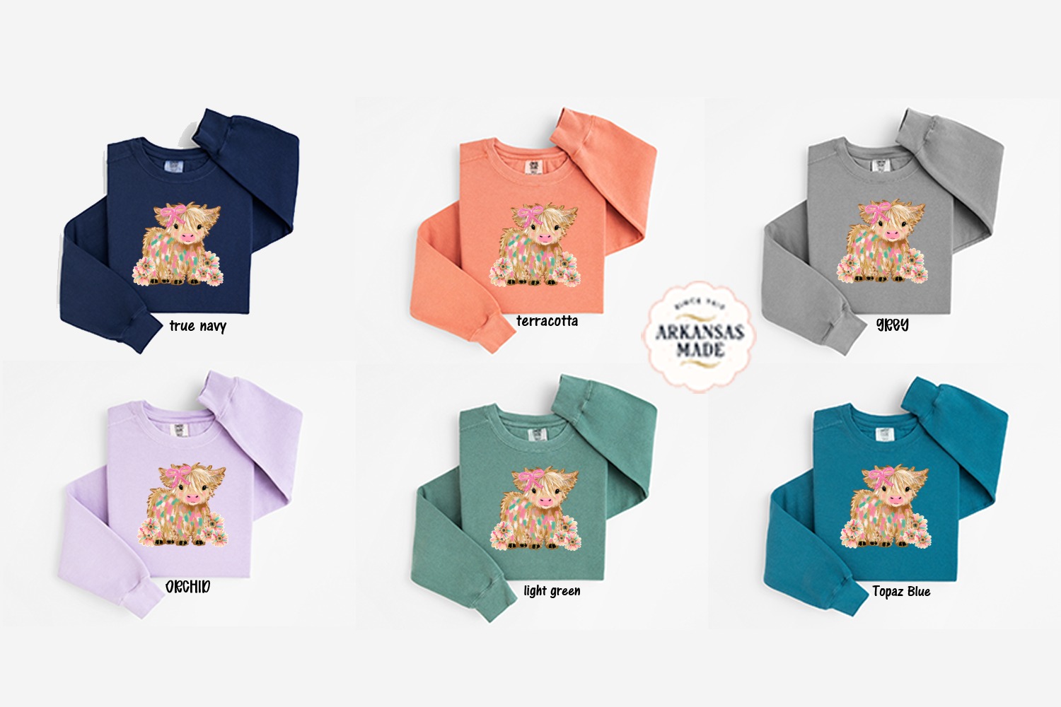 Highland Cow Sweatshirt, Cute Cow Sweatshirt, Cow with Bow, Flower Sweatshirt, Farm Animal Sweatshirt, Unique Sweatshirt, Gift for Cow Lover - Image 5