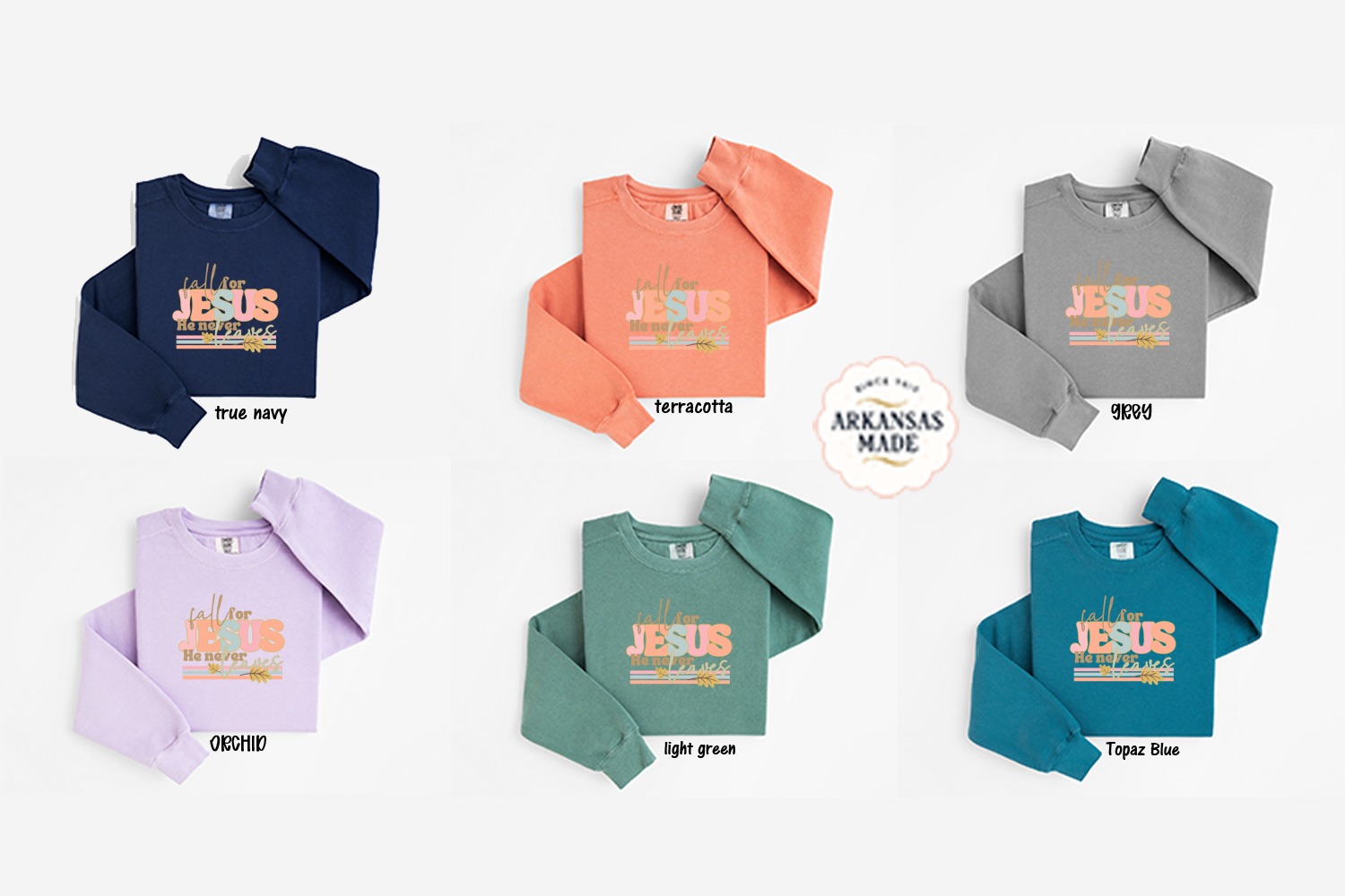 Fall For Jesus Sweatshirt, He Never Leaves Sweater, Christian Sweatshirt, Religious Sweatshirt, Autumn Sweatshirt, Trendy Fall Sweatshirt - Image 5