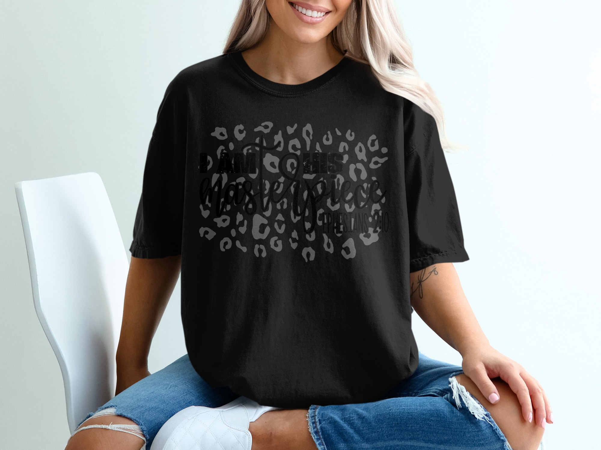I Am His Masterpiece T-Shirt, Christian Shirt, Leopard Print Tee, Ephesians 2 10 Bible Verse Shirt, Inspirational Gift for Women, Faith Tee - Image 2