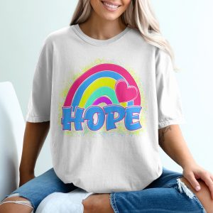 Hope Rainbow Heart T-Shirt, Positive Vibes Tee, Colorful Graphic Shirt, Uplifting Gift, Optimistic Design, Casual Wear, Trendy Top