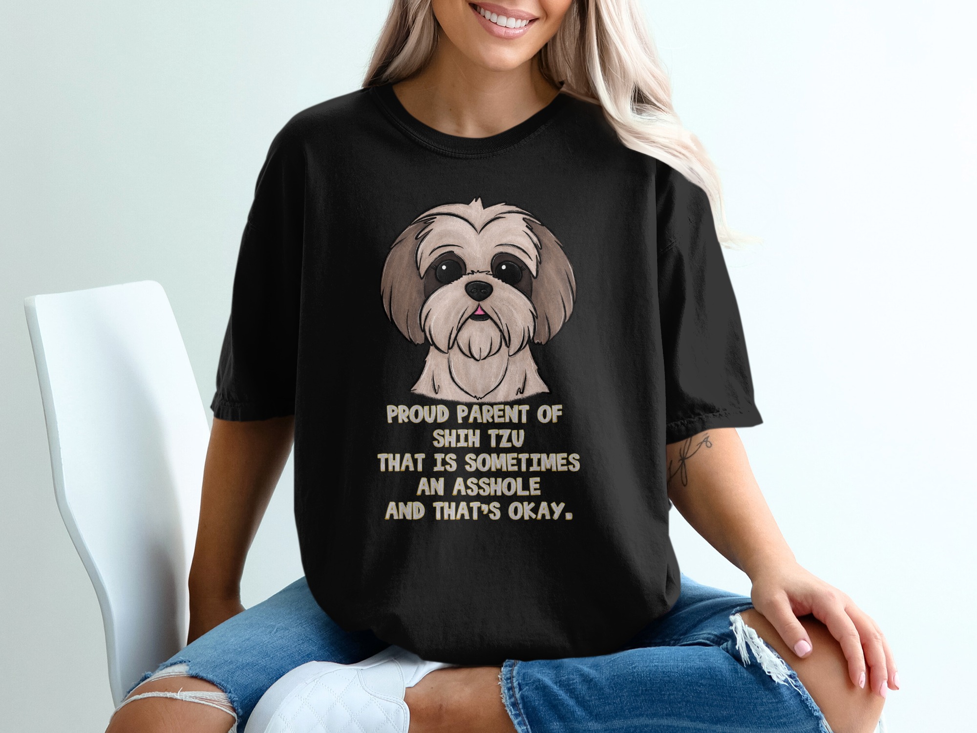 Proud Shih Tzu Parent T-Shirt, Funny Dog Lover Gift, Sassy Pet Tee, Cute Puppy Design, Unfiltered Shih Tzu Saying, Unique Dog Mom Shirt - Image 2