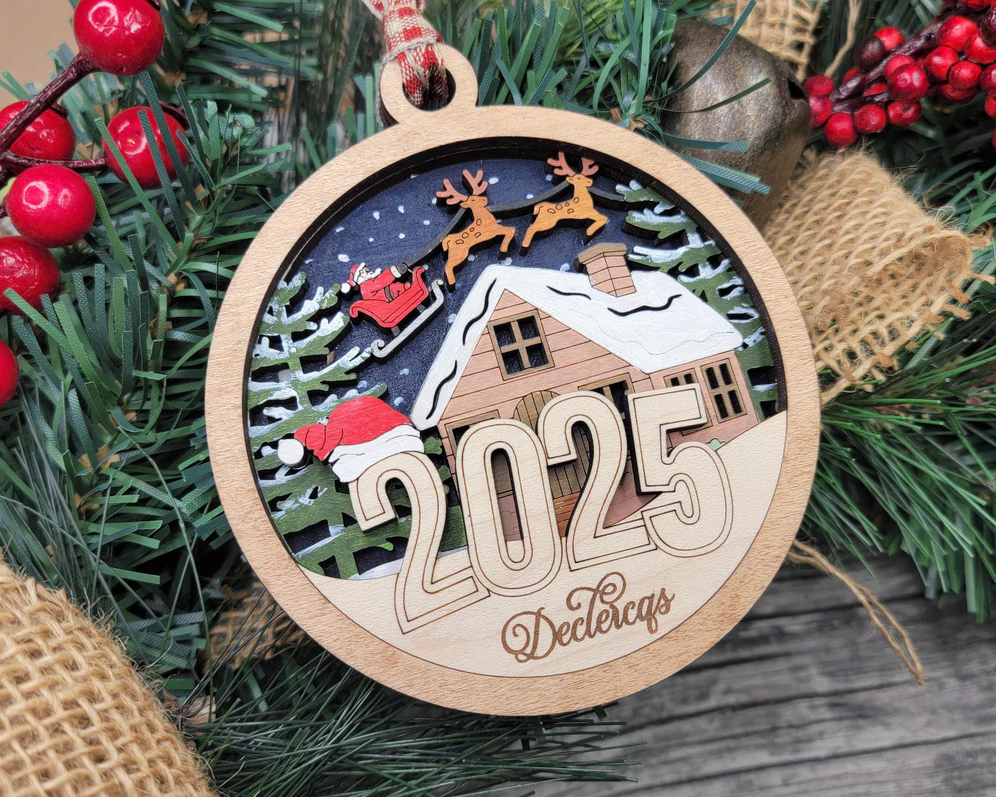 2025 Christmas Ornament Personalized, Santa Sleigh Reindeer, New Home Ornament, Holiday Gift, Family Name Ornament, Christmas Decor - Image 3