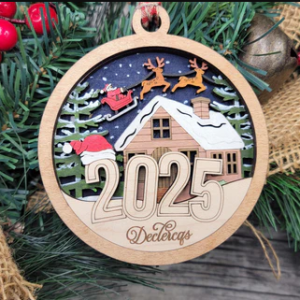 2025 Christmas Ornament Personalized, Santa Sleigh Reindeer, New Home Ornament, Holiday Gift, Family Name Ornament, Christmas Decor