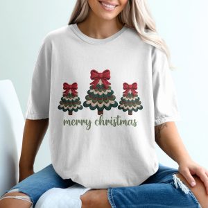 Merry Christmas T-Shirt, Knitted Christmas Trees, Holiday Tee, Christmas Gift Idea, Festive Apparel, Winter Season Shirt