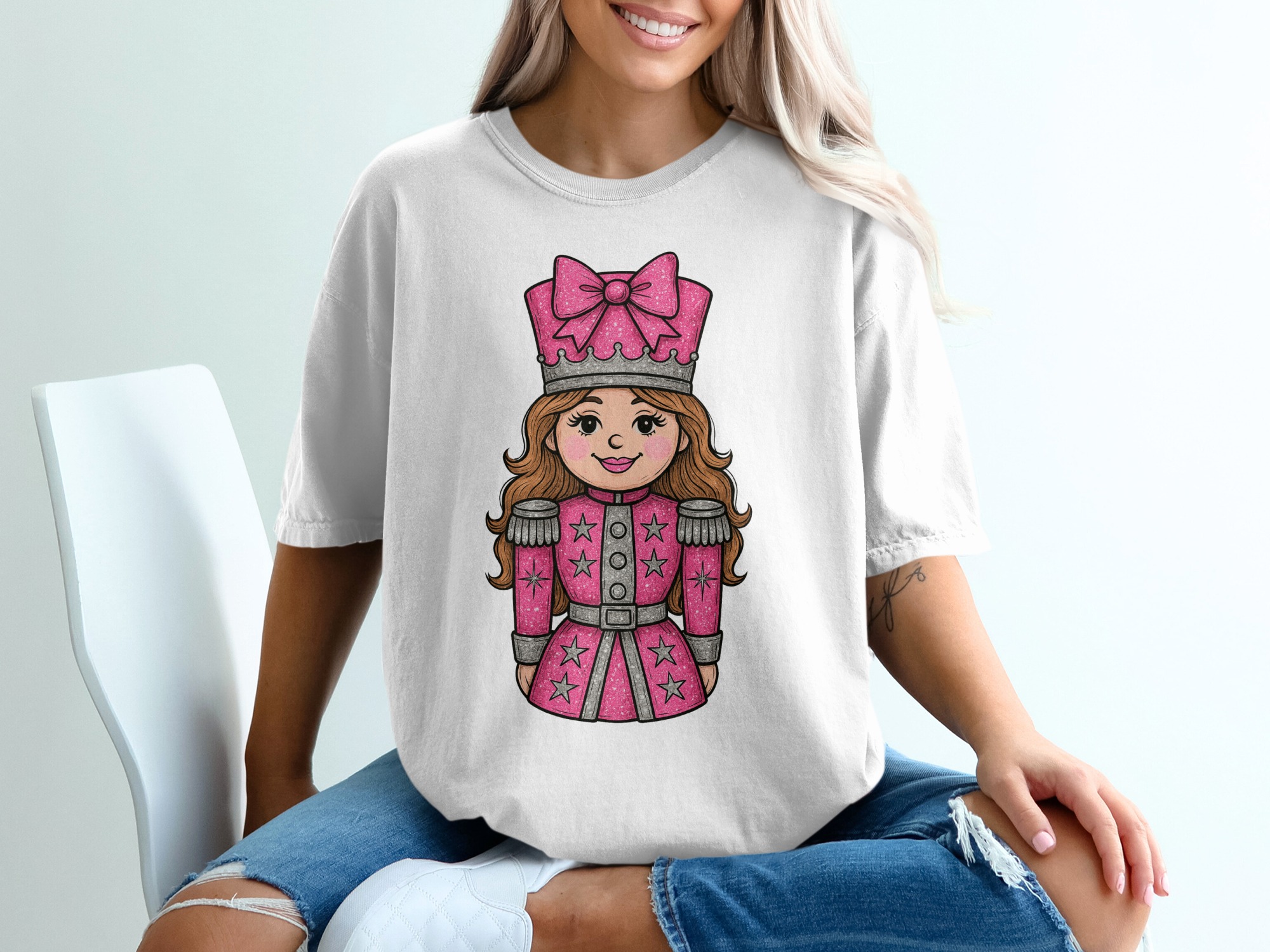 Pink Nutcracker Girl T-Shirt, Cute Christmas Tee, Holiday Cheer Outfit, Festive Season Apparel, Gift for Her, Sparkly Design, Winter