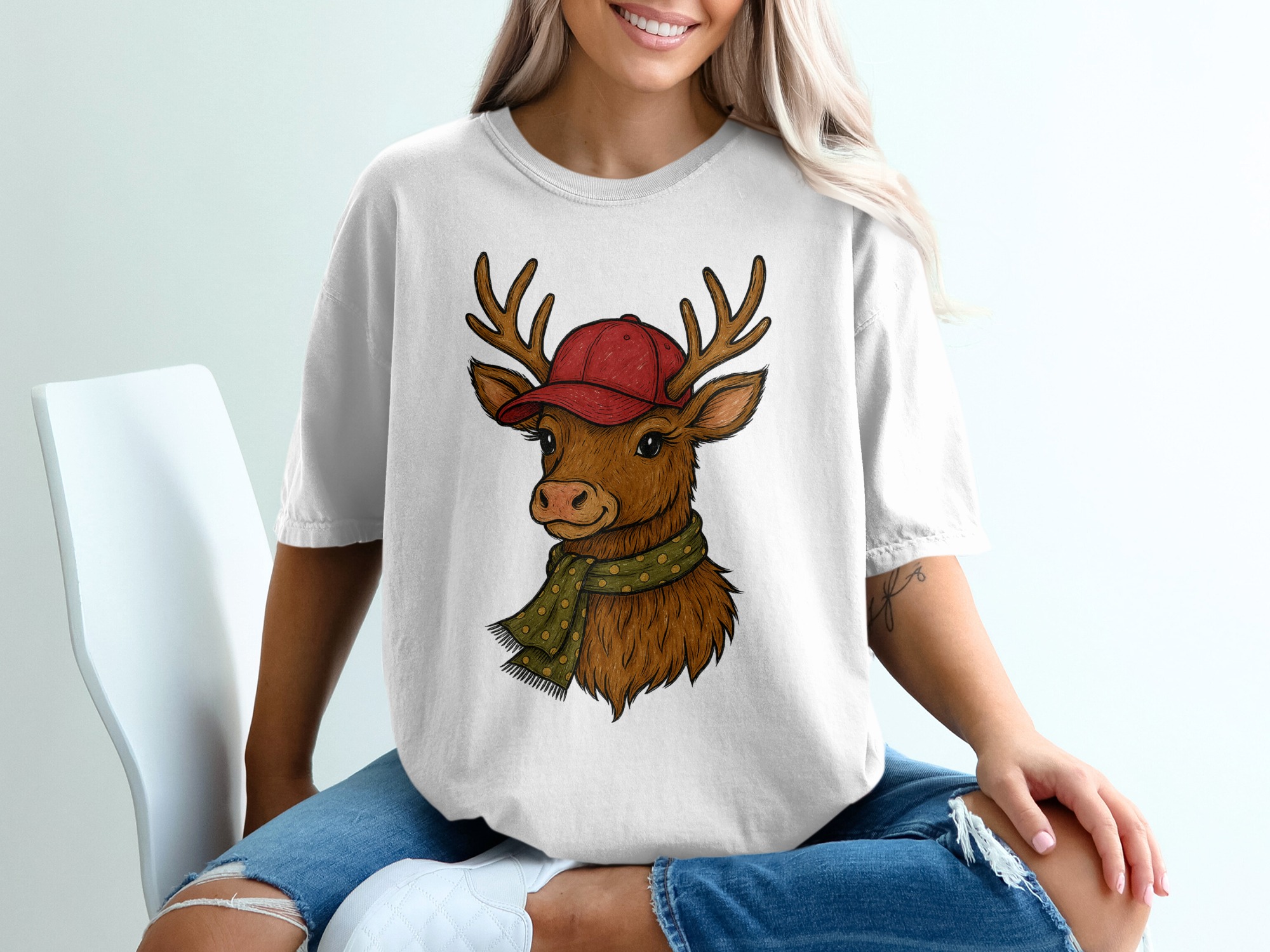 Cool Deer T-Shirt, Trendy Animal Tee, Stylish Reindeer Design, Unique Gift Idea, Wildlife Apparel, Fun Graphic Top (139 characters)