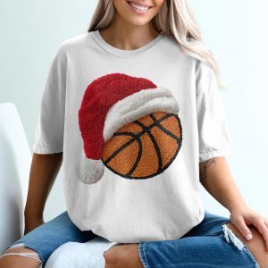 Christmas Basketball T Shirt, Santa Hat Shirt, Holiday Season Gift, Festive Sports T Shirt, Basketball Fan Shirt, Winter Tee