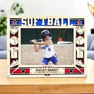 Softball Wood Icon Frame, Personalized Team Picture Frame, Sports Photo Display, Custom Softball Player Gift, Unique Room Decor