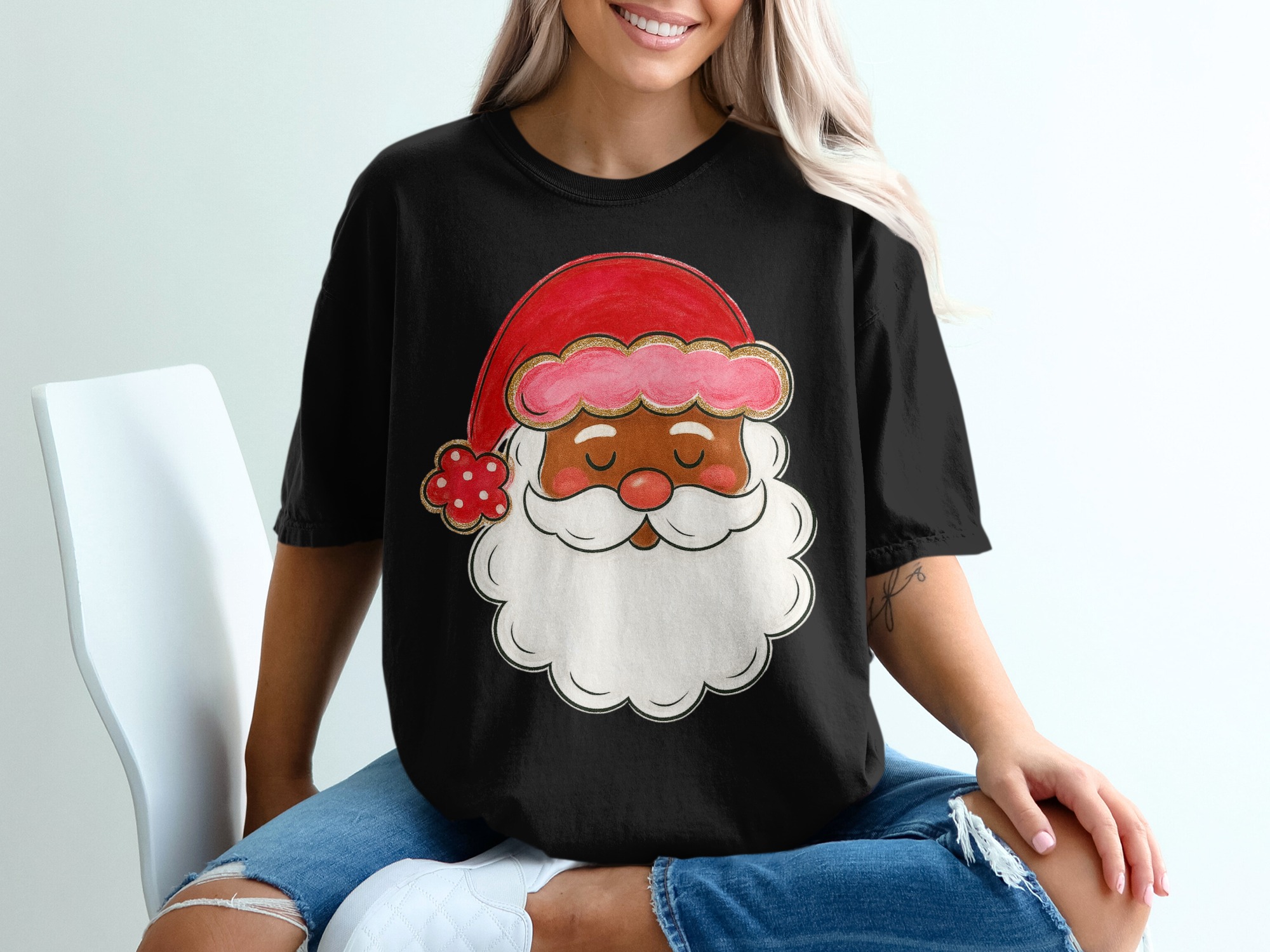 African American Santa T Shirt, Black Santa Shirt, Christmas Shirt, Black Claus Shirt, Holiday Shirt, Merry Christmas Apparel - Image 2