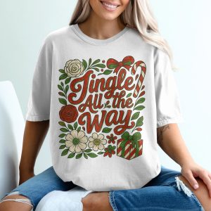 Jingle All The Way T-Shirt, Holiday Season Shirt, Christmas Gift Tee, Festive Clothing, Winter Apparel, Floral Christmas Design, Candy Cane