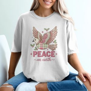 Peace On Earth T-Shirt, Holiday Dove Graphic Tee, Christmas Bird Shirt, Winter Season Top, Festive Gift T Shirt, Peace Shirt