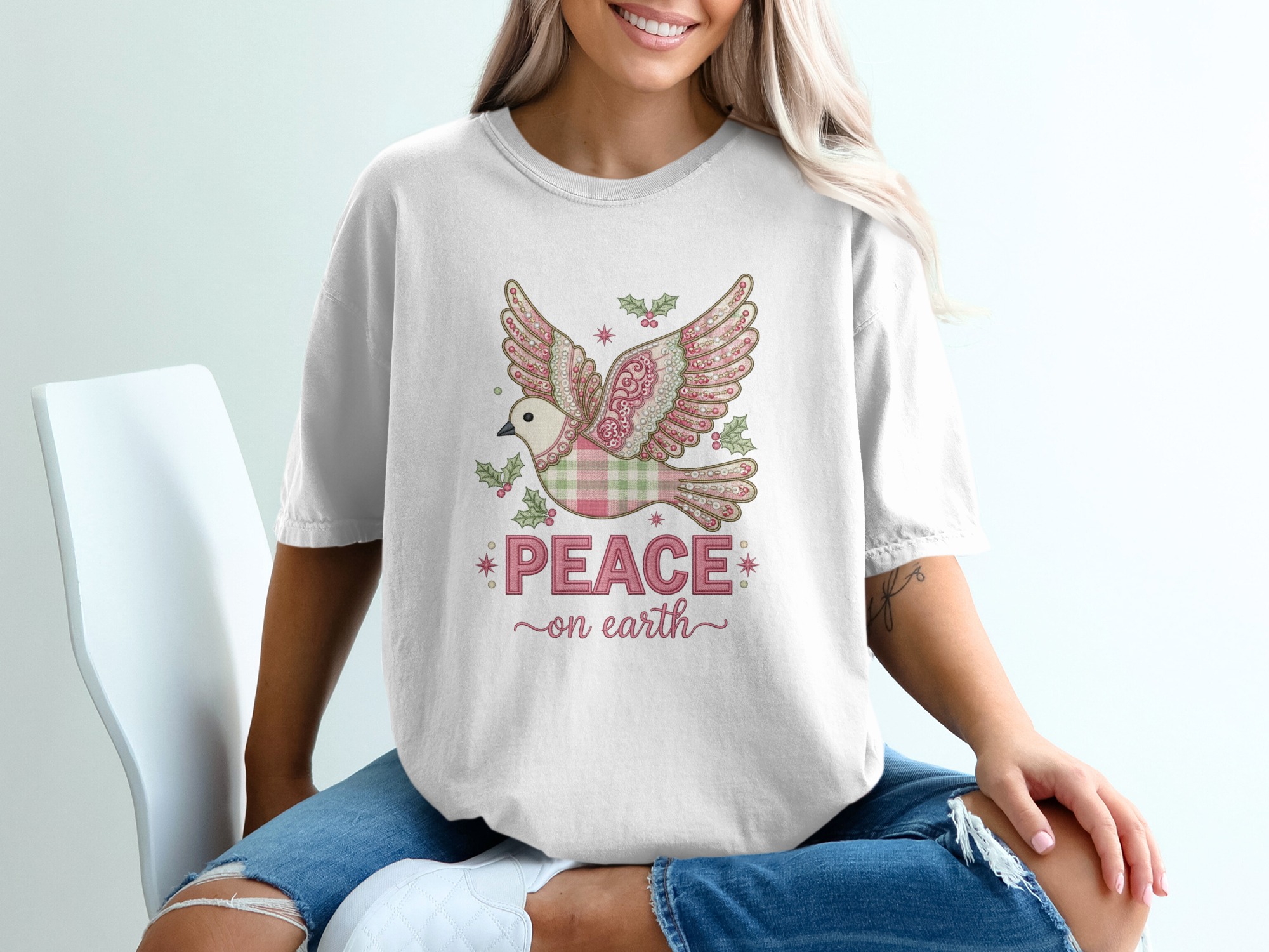 Peace On Earth T-Shirt, Holiday Dove Graphic Tee, Christmas Bird Shirt, Winter Season Top, Festive Gift T Shirt, Peace Shirt