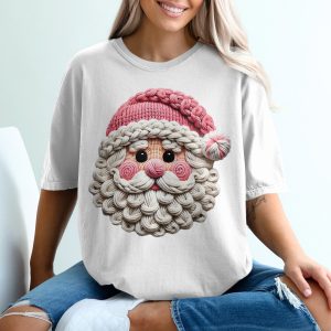 Knitted Santa T-Shirt, Christmas Tee, Holiday Apparel, Unique Santa Design, Festive Shirt, Holiday Gift Idea, Santa Claus Apparel