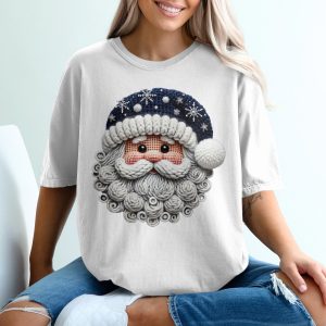 Knitted Santa T-Shirt, Christmas T-Shirt, Holiday T-Shirt, Festive Tee, Santa Claus Shirt, Winter Apparel, Knitted Christmas Design