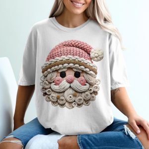 Crochet Santa Claus T-Shirt, Unique Christmas Tee, Holiday Apparel, Knitted Santa Design, Festive Top, Holiday Gift, Christmas Outfit