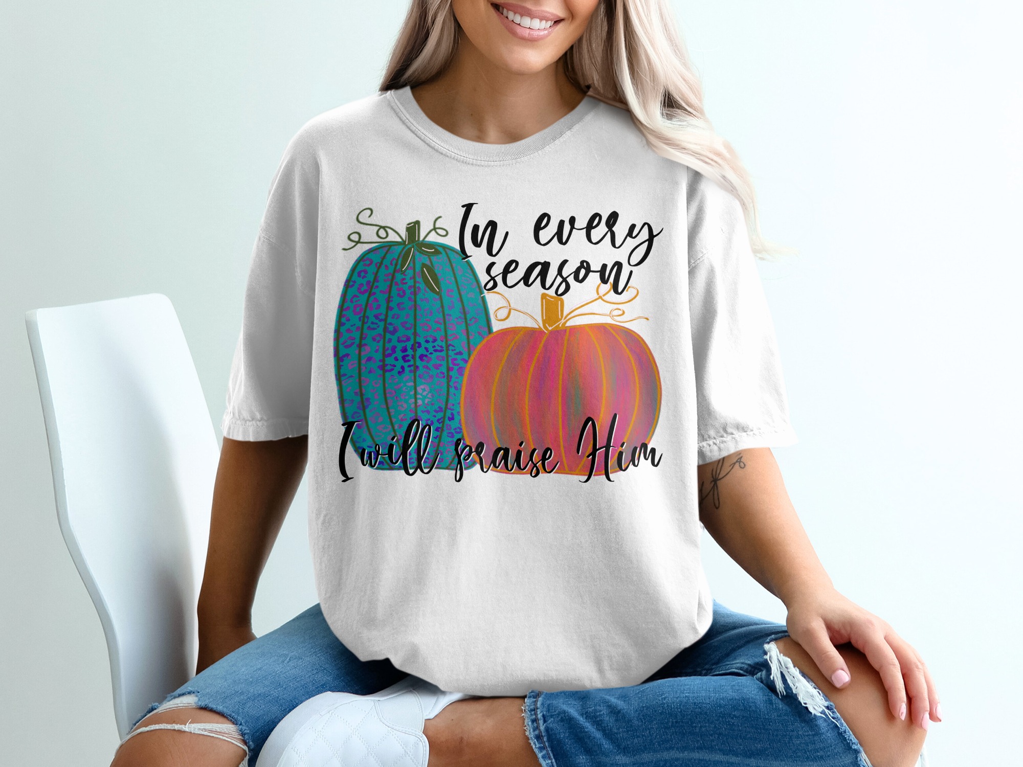 In Every Season I Will Praise Him T-Shirt, Christian Fall Shirt, Autumn Praise Tee, Religious Thanksgiving Shirt, Pumpkin Shirt
