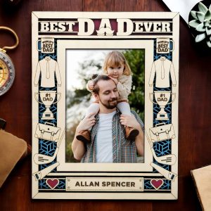 Best Dad Ever Wood Icon Frame, Personalized Dad Gift, Father's Day Present, Gift for Dad, Custom Name Wood Frame, Daddy Photo Frame