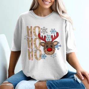Ho Ho Ho Reindeer T-Shirt, Christmas Shirt, Holiday Shirt, Festive Shirt, Gift for Her, Gift for Him, Cute Reindeer, Holiday Gift