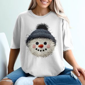 Snowman T-Shirt, Winter Holiday Tee, Cute Festive Shirt, Christmas Apparel, Knitted Design Top, Unique Holiday Gift, Seasonal Fashion