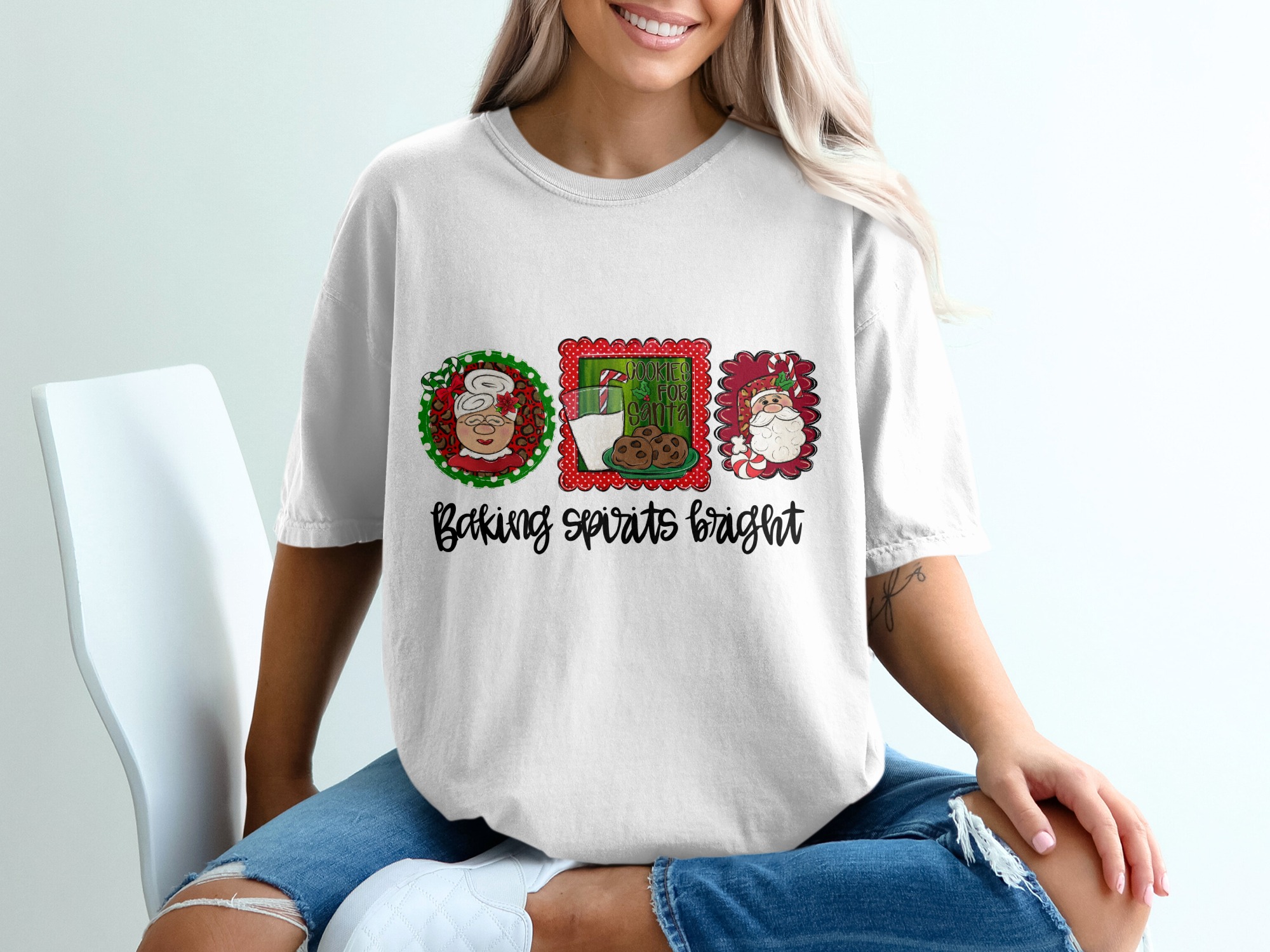 Baking Spirits Bright T-Shirt, Holiday Tee, Christmas Shirt, Santa Shirt, Mrs Claus, Cookie Shirt, Baking Shirt, Festive Gift Idea
