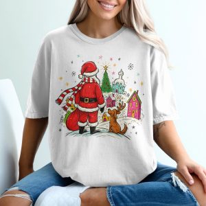 Christmas Santa T-Shirt, Dog Reindeer T-Shirt, Winter Holiday T-Shirt, Christmas Tree T-Shirt, Festive T-Shirt, Gift Idea