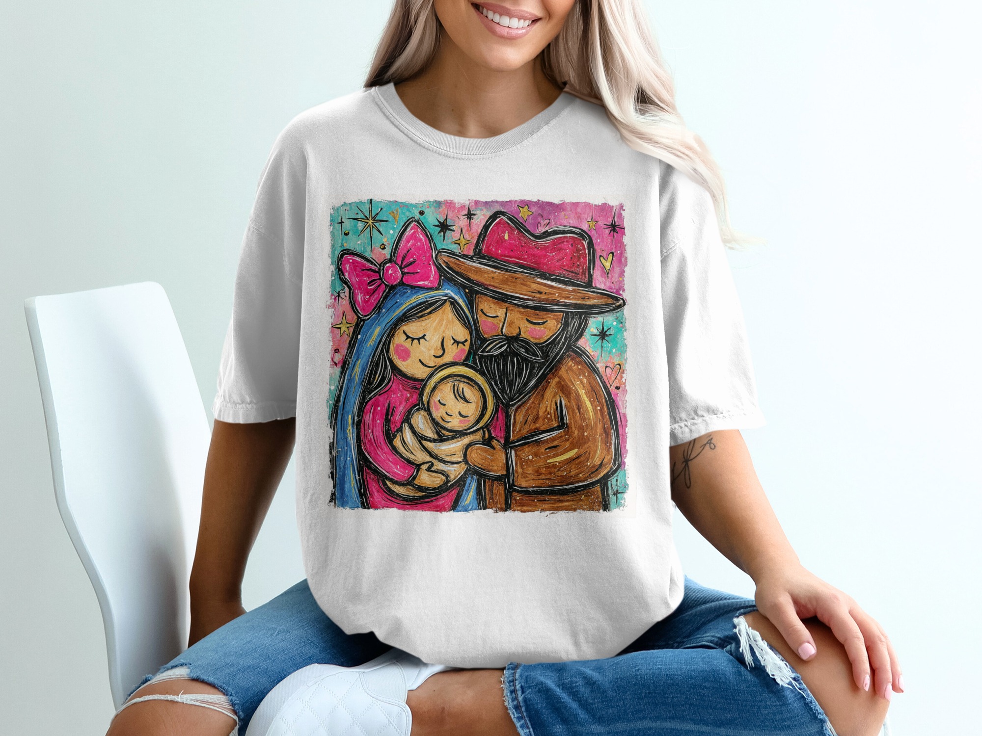 Nativity Scene T-Shirt, Christmas Family Art, Holy Family Tee, Religious Apparel, Christian Gift Idea, Holiday Season Top