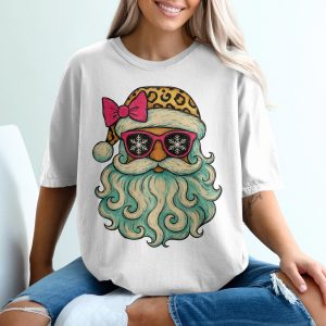 Cool Santa T Shirt, Leopard Print Santa, Trendy Santa, Santa with Sunglasses, Holiday T Shirt, Christmas Gift, Festive Santa Claus