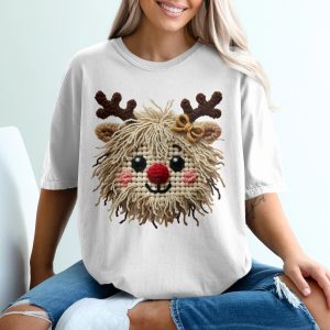 Rudolph T-Shirt, Christmas Reindeer Tee, Cute Holiday Apparel, Festive Gift, Unisex Shirt, Xmas Outfit, Knitted Reindeer Design