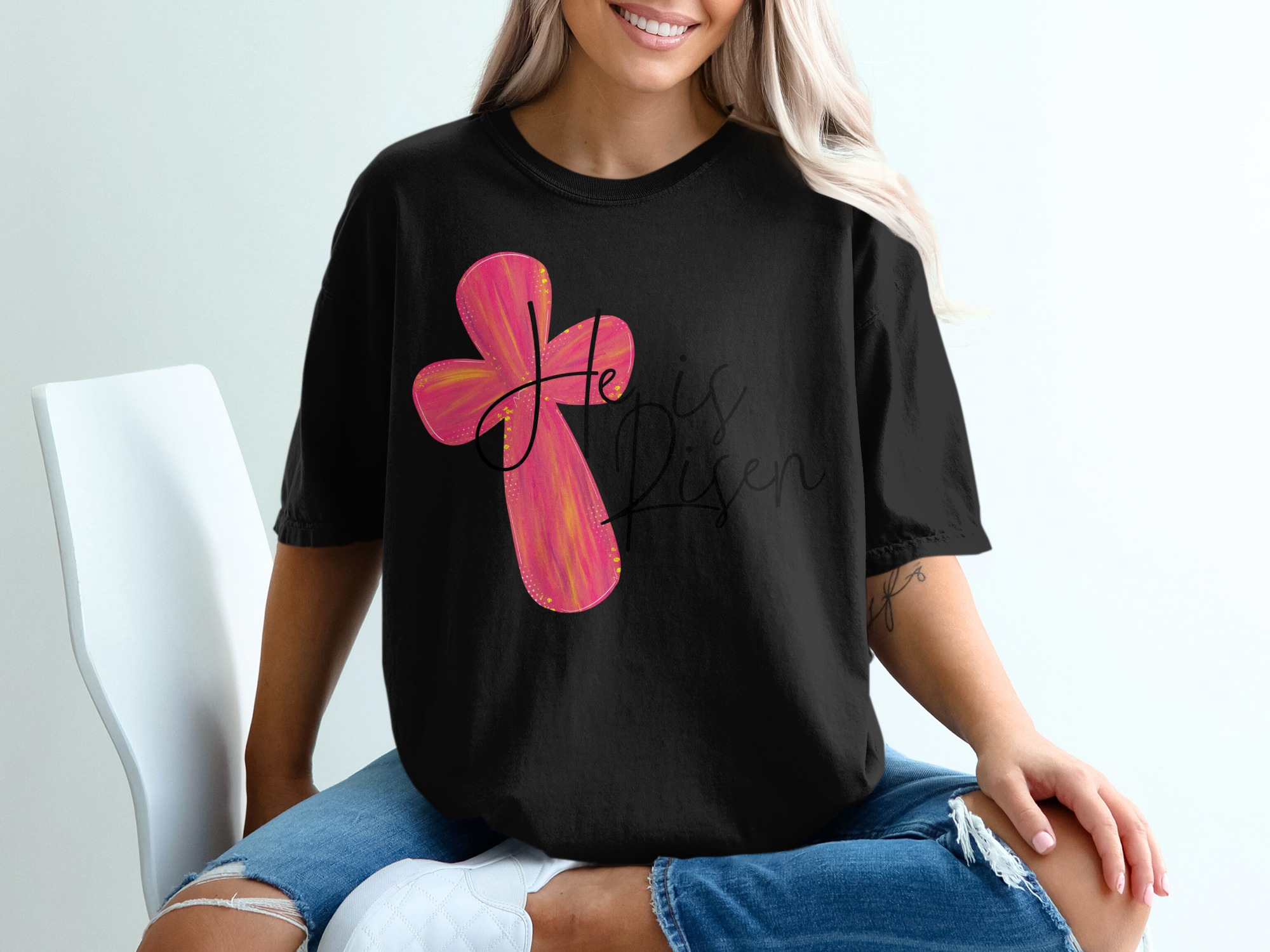 He is Risen T-Shirt, Easter Cross Tee, Religious Gift, Christian Apparel, Faith Based Shirt, Easter Sunday Top, Church Outfit, Hope Tee - Image 2