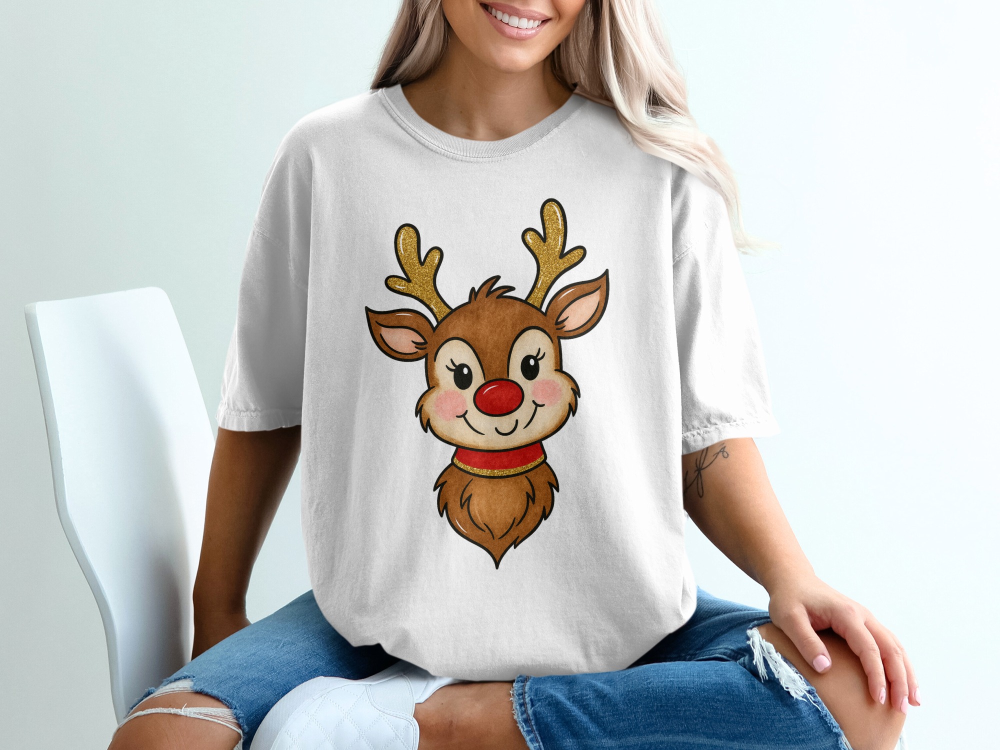 Cute Reindeer T-Shirt, Christmas Shirt, Holiday Tee, Festive Apparel, Seasonal Gift, Kids Shirt, Adult TShirt, Reindeer Antlers
