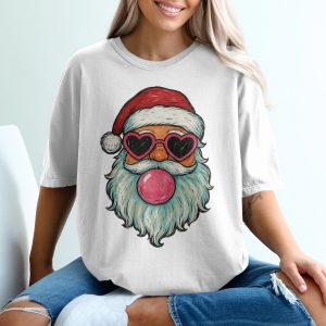 Cool Santa T-Shirt, Santa Heart Glasses, Santa Bubble Gum, Funny Christmas Shirt, Holiday TShirt, Christmas Gift, Festive Apparel
