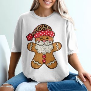 Christmas Gingerbread T-Shirt, Leopard Santa Hat Tee, Holiday Baking Shirt, Cute Cookie Apparel, Winter Festive Top, Seasonal Gift Idea