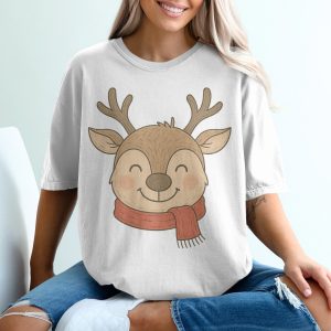 Cute Deer T-Shirt, Christmas Reindeer Shirt, Holiday Season Tee, Winter Animal Top, Festive Apparel, Smiling Reindeer Gift