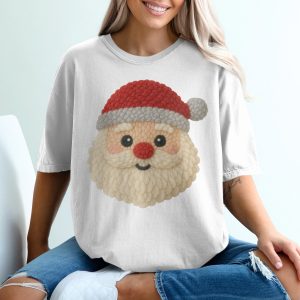 Santa Claus T-Shirt, Cute Knitted Santa, Christmas T-Shirt, Holiday Tee, Festive Apparel, Xmas Gift Idea, Santa Face Shirt